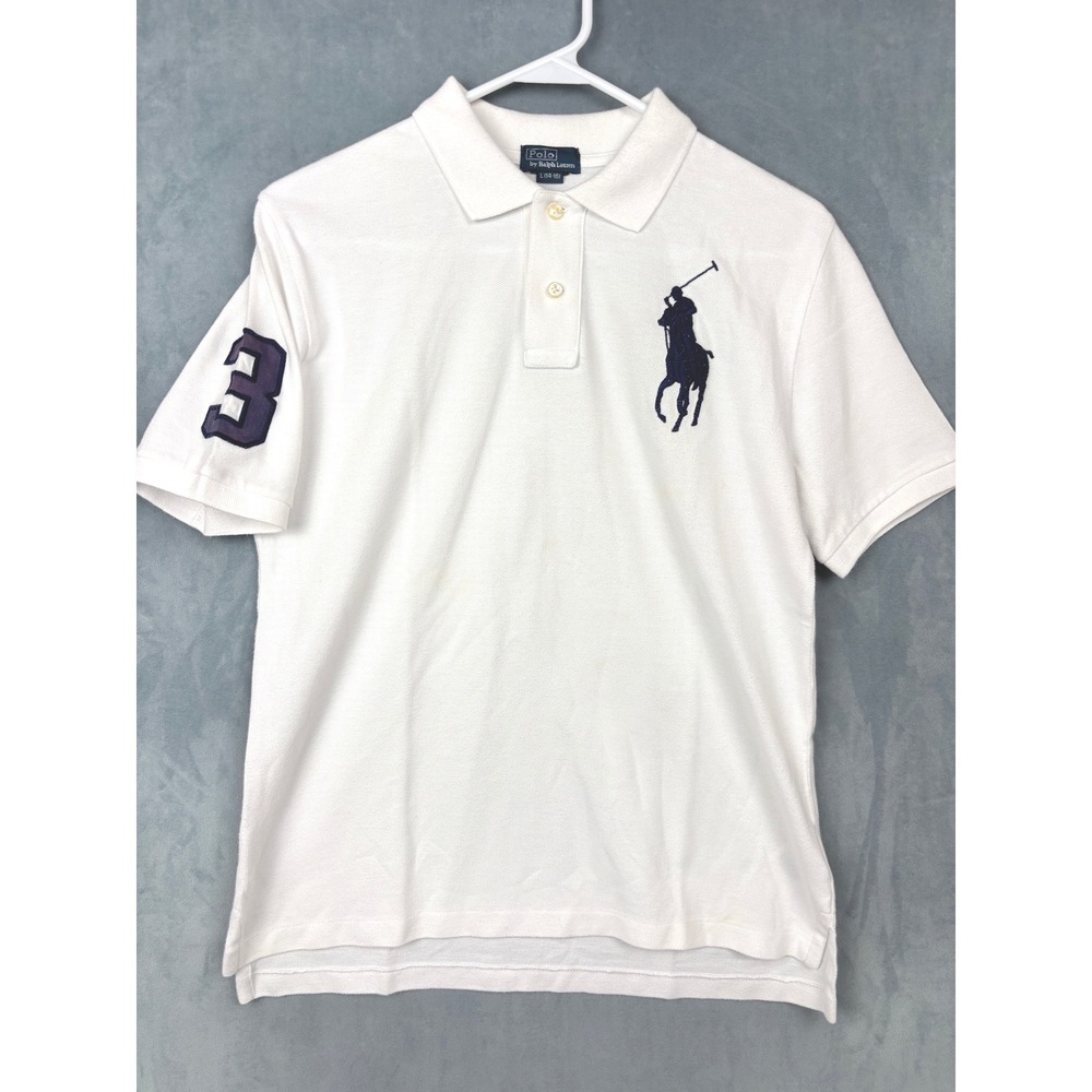 Polo Ralph Lauren Boys White Big Pony Cotton Pique Polo Shirt Size L 14-16